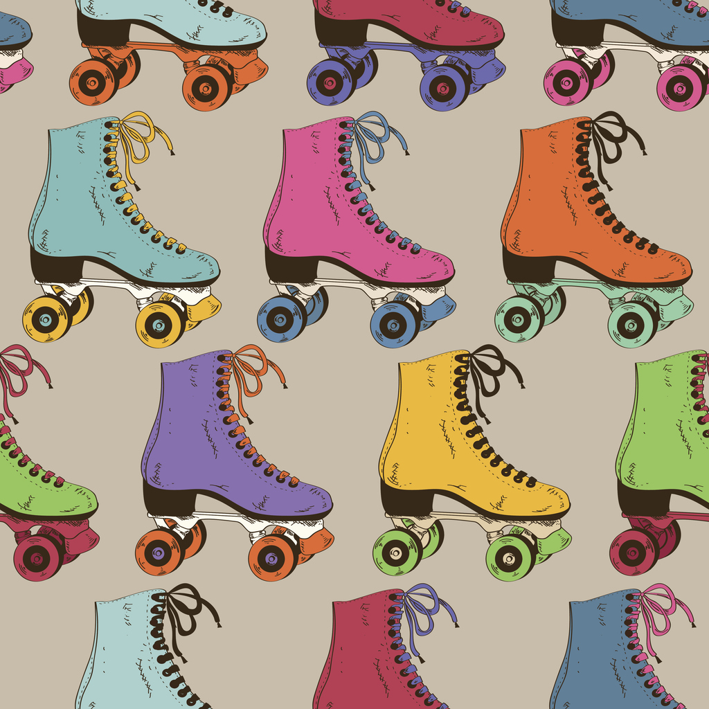 Illustration pattern of skates in different colors as the featured image for How Tight Should Your Roller Skates Fit