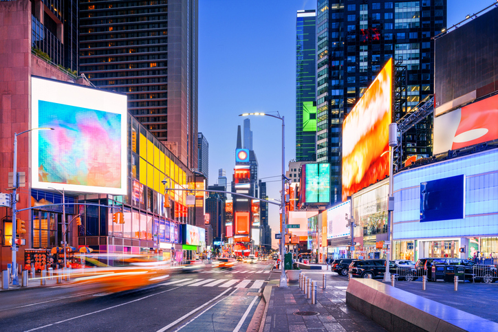 An image of Times Square, New York, New York on Broadway at twilight as the featured image for Benefits of Digital Signage for Your Business